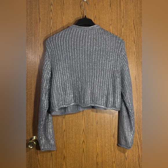 Zara Blue Metallic Chunky Knit Cropped Sweater - Picture 5 of 5